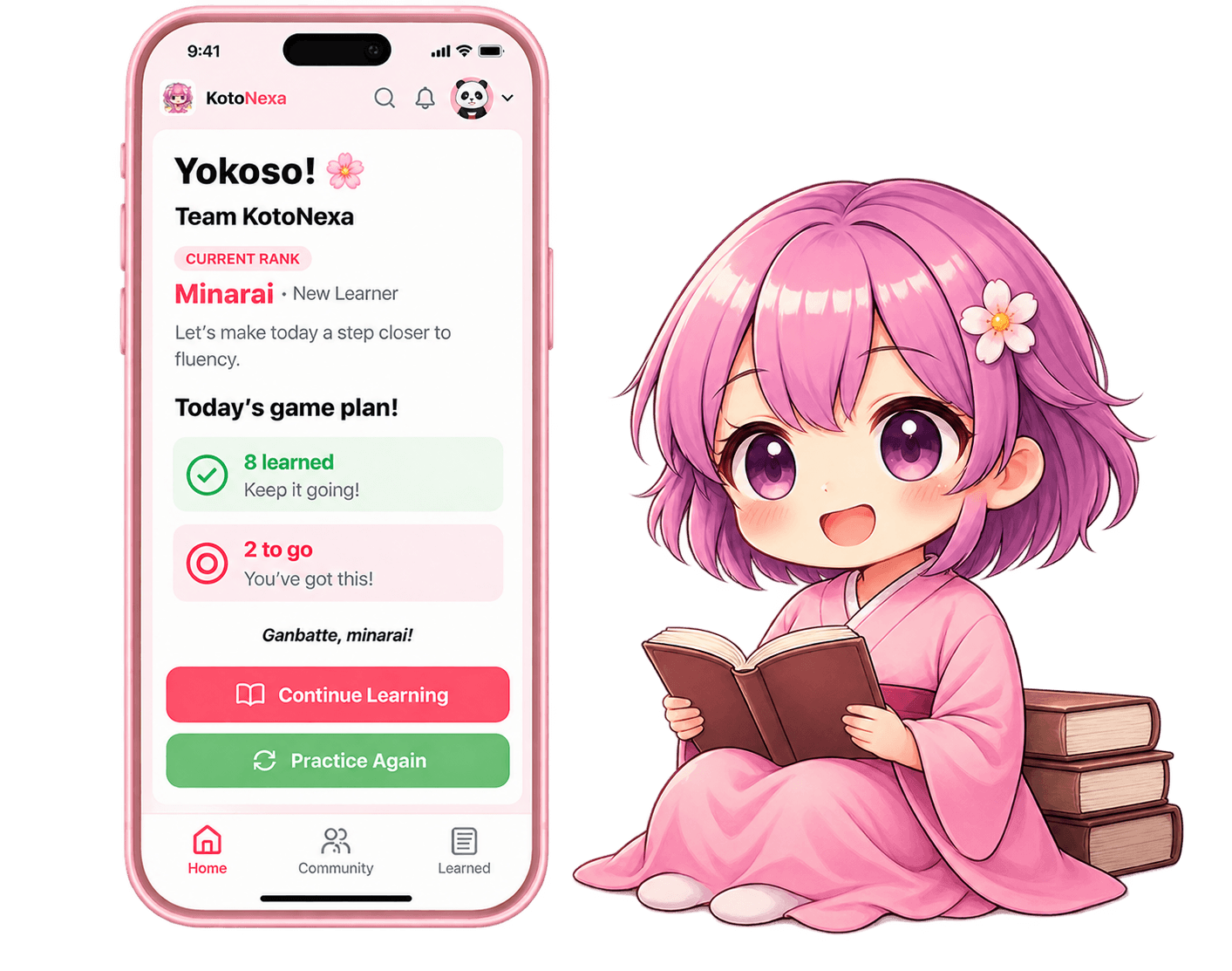 KotoNexa app showing a daily JLPT vocabulary plan