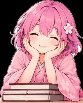 Illustrated Japanese learner smiling beside a stack of books, ready to learn hiragana